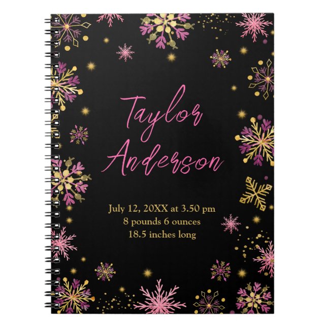 Caderno Espiral Estatísticas de Nascimento de Flocos de Neve Doura (Frente)