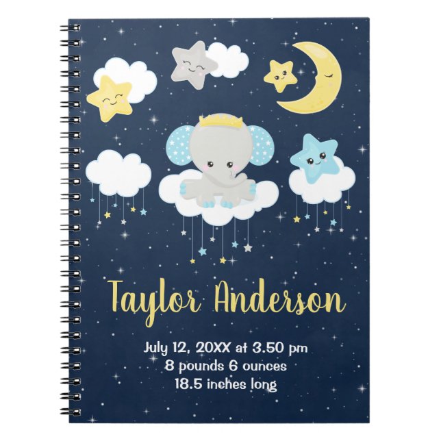 Caderno Espiral Estatísticas de Nascimento do Elefante Amarelo e M (Frente)