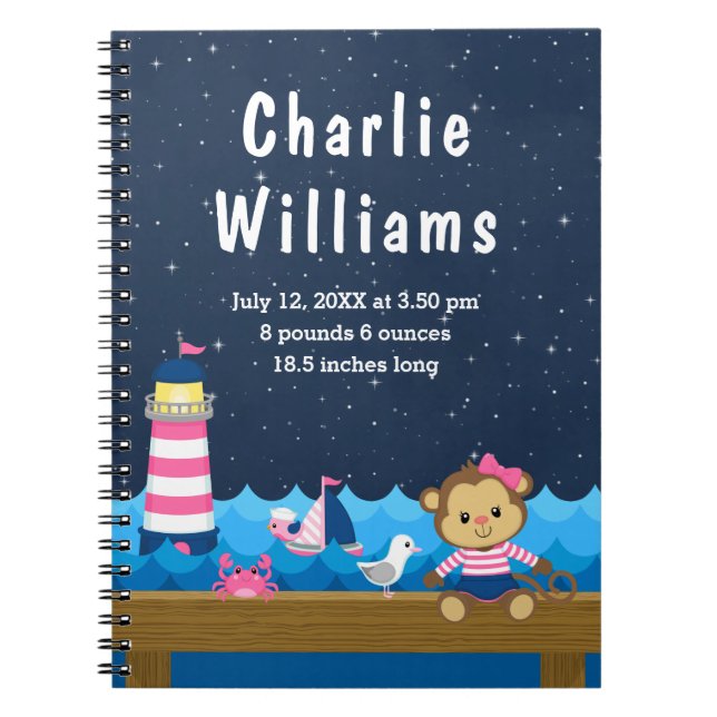 Caderno Espiral Estatísticas de Nascimento do Macaco-Macaco Rosa-R (Frente)