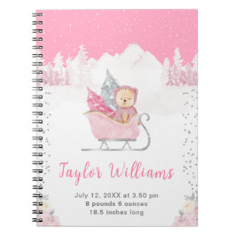 Caderno Espiral Estatísticas de Nascimento do Urso Inverno Rosa-Ro