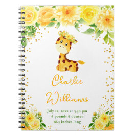Caderno Espiral Estatísticas de Nascimento Floral Amarelo Giraffe