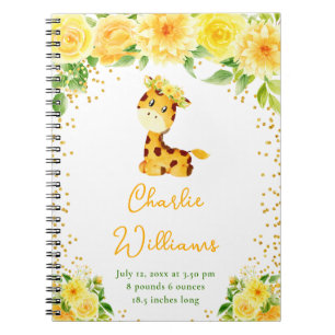 Caderno Espiral Estatísticas de Nascimento Girafa Amarelo Floral