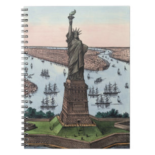 Caderno Espiral Estátua da Liberdade Vintage 1885 Porto de NYC Art