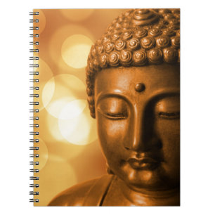 Caderno Espiral Estátua de Bronze Buda com fundo de Ouro