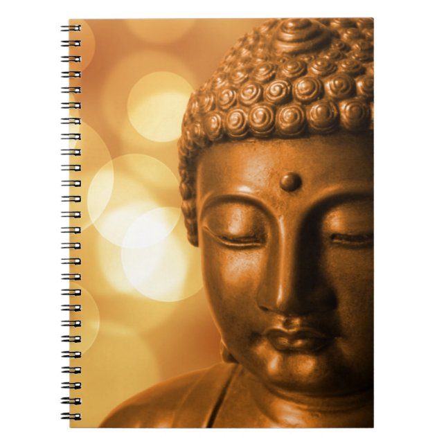 Caderno Espiral Estátua de Bronze Buda com fundo de Ouro (Frente)
