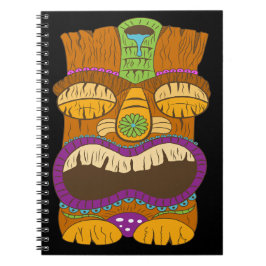 Caderno Espiral Estátua de Wooden Tiki com Boca Aberta, Preto Engr