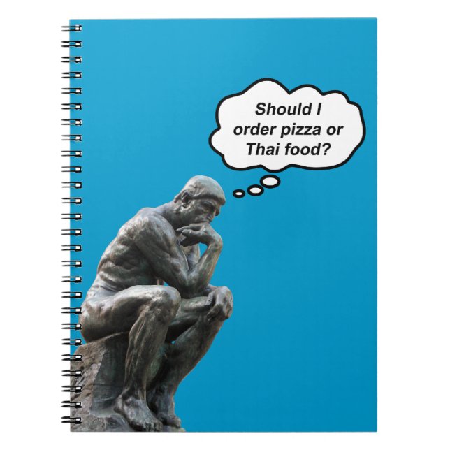 Caderno Espiral Estátua Engraçada do Rodin Thinker - Pizza ou Comi (Frente)
