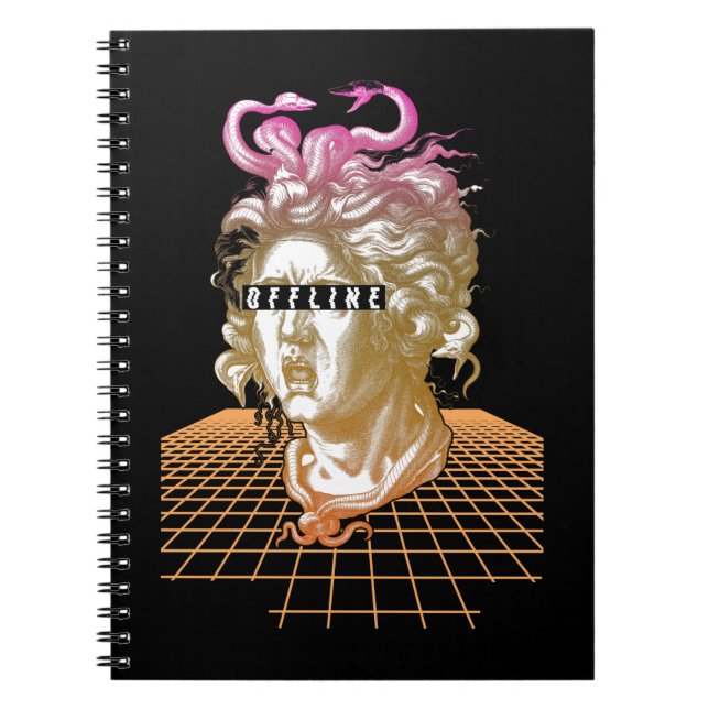 Caderno Espiral Estátua Grega Antiga Estética de Medusa Vaporwave (Frente)