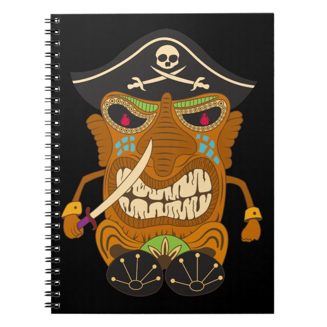 Caderno Espiral Estátua Pirata Tiki, Preto Engraçado (Frente)