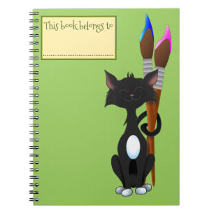 Caderno Espiral Este Livro pertence a, Gato e Pincéis, Verde