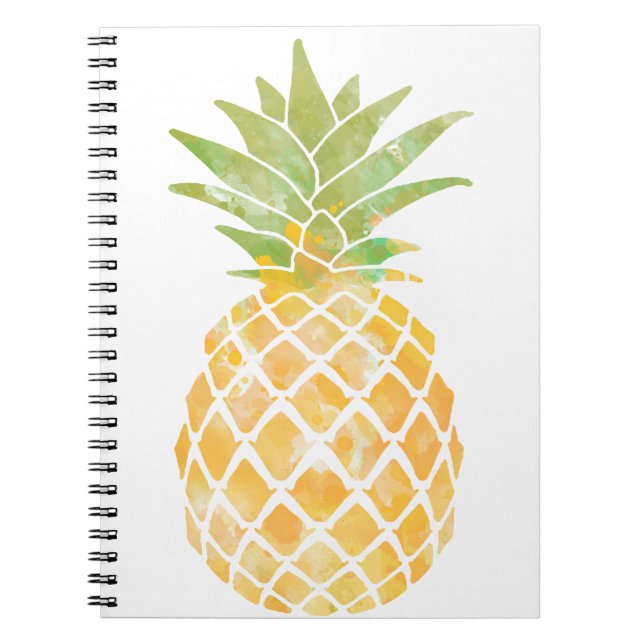 Caderno Espiral Estêncil de ananás amarelo e verde (Frente)