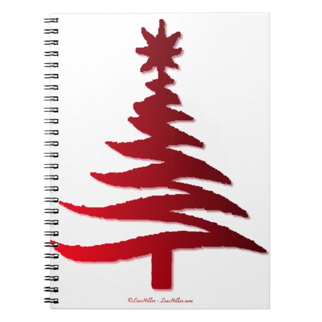 Caderno Espiral Estêncil De Árvore Natal Vermelho (Frente)