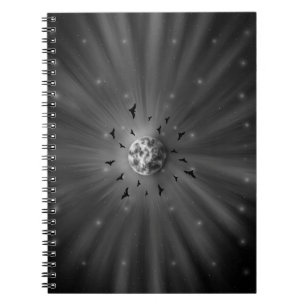 Caderno Espiral Estética Celestial Lua e Pássaros Místicos Monocro