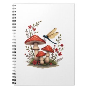 Caderno Espiral Estética Cottagecore Libélula Cogumelo Witchy Fl