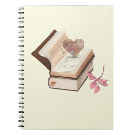 Caderno Espiral Estética de Livro Antigo com Mapa do Coração e Bot