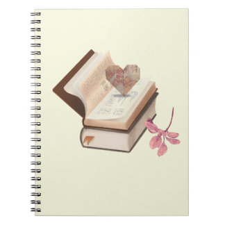 Caderno Espiral Estética de Livro Antigo com Mapa do Coração e Bot