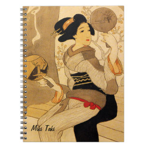 Caderno Espiral Estética de Vintage Personalizada em JaponêsKimono