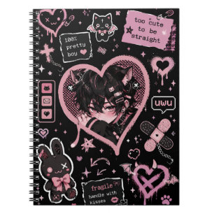 Caderno Espiral estética femboy, pastel goth