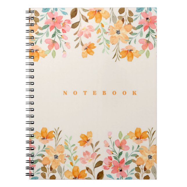 Caderno Espiral Estética Floral Rosa e Laranja (Frente)