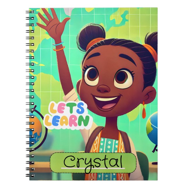 Caderno Espiral Estético de Menina Preta Fofa para (Frente)