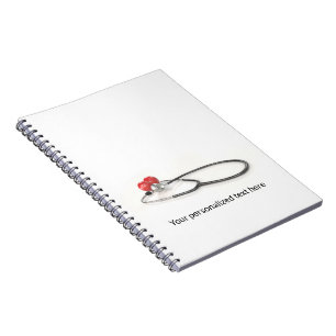 Caderno Espiral Estetoscópio com Coração Cuidados Médicos & Saúd