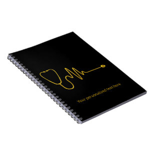 Caderno Espiral Estetoscópio de Onda ECG de Ouro Luxuoso Linha EKG