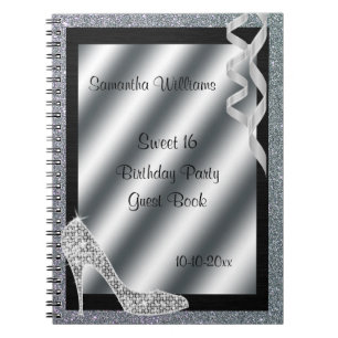 Caderno Espiral Estilete & doce Glittery de prata 16 das flâmulas