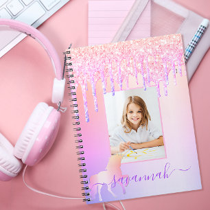Caderno Espiral Estilhaço de arco-íris cor-de-rosa com fotografia