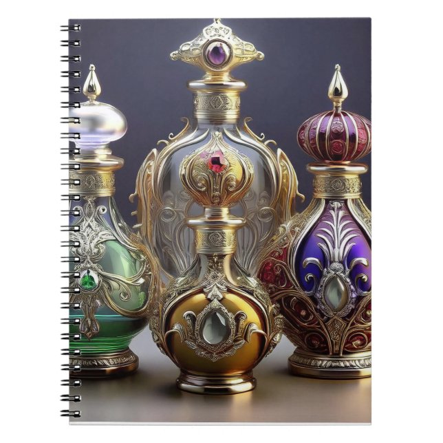 Caderno Espiral Estilo Barroco Muito Ornamentado Garrafas Perfume (Frente)
