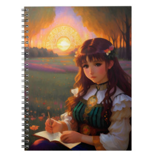 Caderno Espiral Estilo de Animação Triste em Prado, em Prado