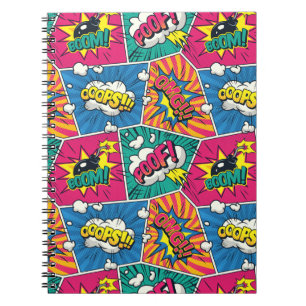 Caderno Espiral Estilo de Arte pop - Explosões Retroativas Colorid