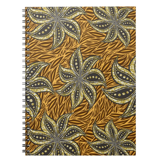 Caderno Espiral Estilo de Batik Floral Abstrato africano (Frente)