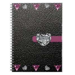 Caderno Espiral estilo de couro preto com um jato cardíaco