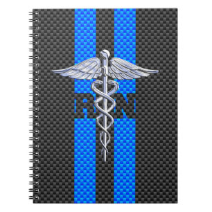 Caderno Espiral Estilo de Fibra de Carbono Caduceus Nurse RN Regis