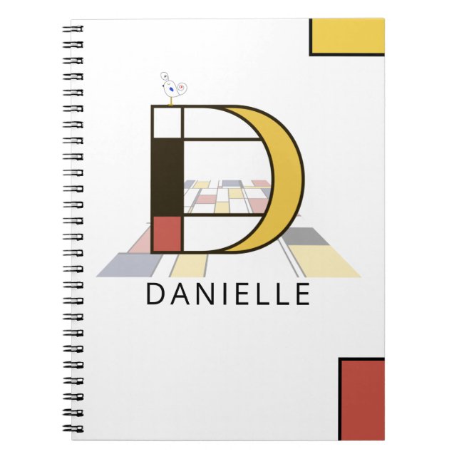 Caderno Espiral Estilo de Neoplasticismo Único Monograma. Letra D (Frente)
