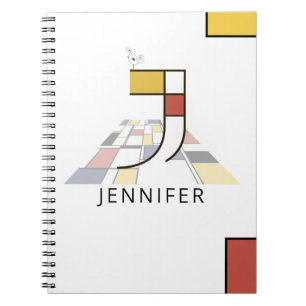 Caderno Espiral Estilo de Neoplasticismo Único Monograma. Letra J