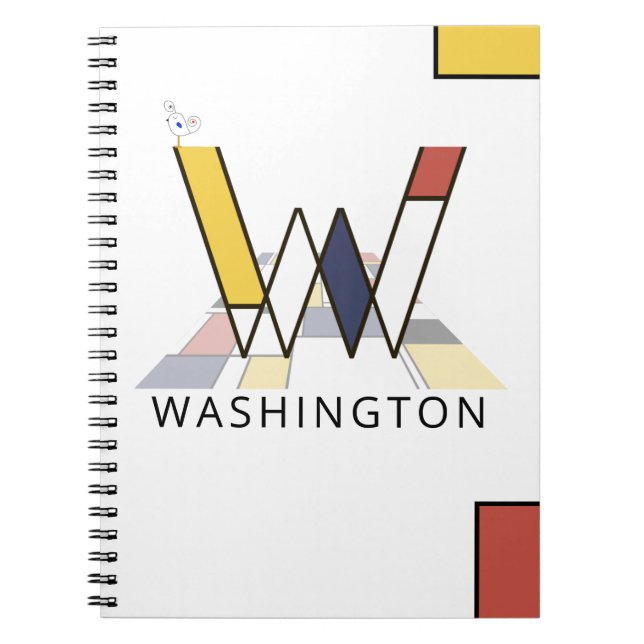 Caderno Espiral Estilo de Neoplasticismo Único Monograma. Letra W (Frente)