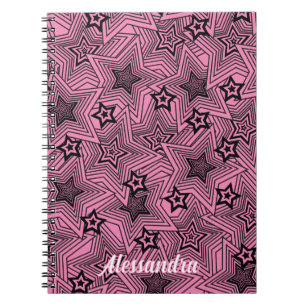 Caderno Espiral Estilo de pop Art Radiando Estrelas Negras Persona