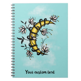 Caderno Espiral Estilo de texto de tatuagem de lua crescente envol