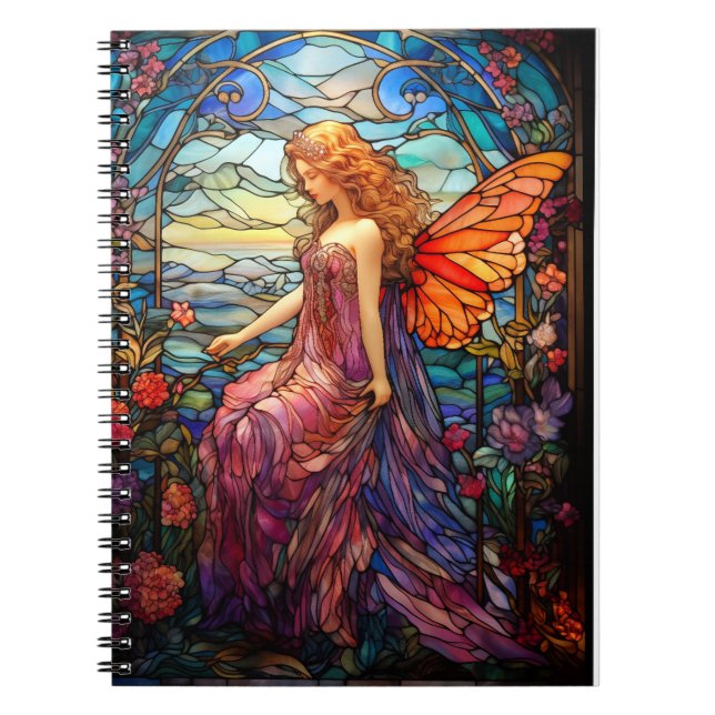 Caderno Espiral Estilo de Tiffany Vidro Estido Fada Mágica (Frente)