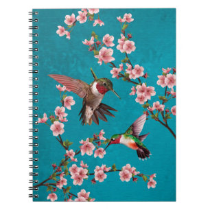Caderno Espiral Estilo de Vintage Aves de Cama e Flores de Cereja