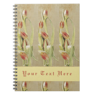 Caderno Espiral Estilo de Vintagem das Tulipas Vermelhas Personali