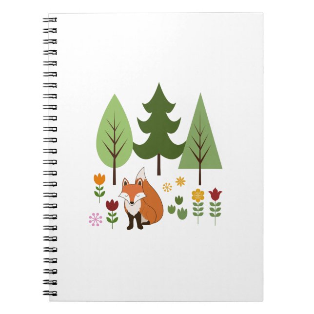 Caderno Espiral Estilo escandinavo Fox Flowers Trees Ilustração (Frente)