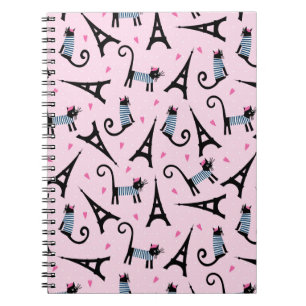 Caderno Espiral Estilo francês gato vestido com teste padrão da