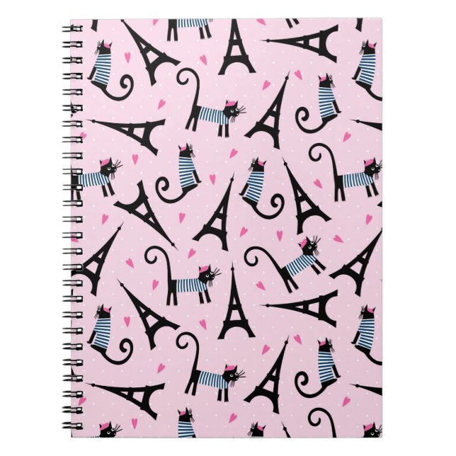 Caderno Espiral Estilo francês gato vestido com teste padrão da (Frente)