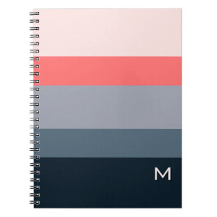 Caderno Espiral Estilo Moderno Bloco de Cor Cinza Rosa Monograma