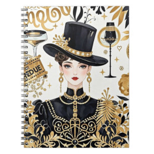 Caderno Espiral Estilo Moulin rouge, preto e dourado, luxo rico
