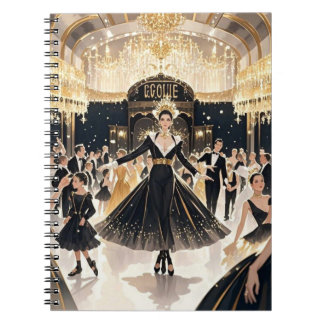 Caderno Espiral Estilo Moulin rouge, preto e dourado, luxo rico