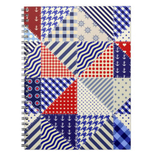 Caderno Espiral Estilo Náutico Triângulo com Patchwork Retroativa
