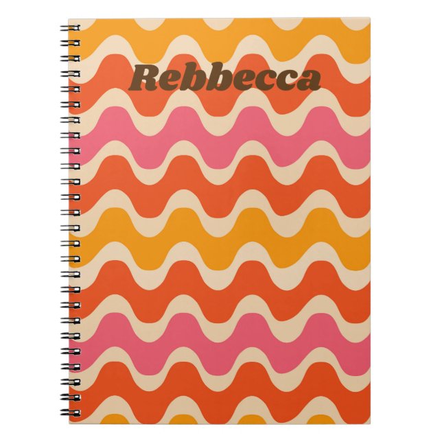 Caderno Espiral Estilo Retro Ondas em cor-de-rosa vermelho persona (Frente)